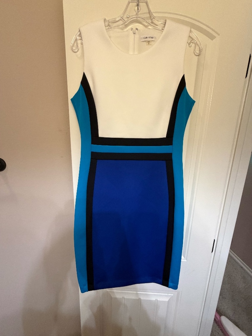 Calvin Klein White and Blue Professional Dress